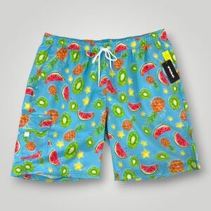 TSLA Swim Trunks Mens 3XL Blue Tropical Fruit Print UPF 50+ Mesh Lined NWT